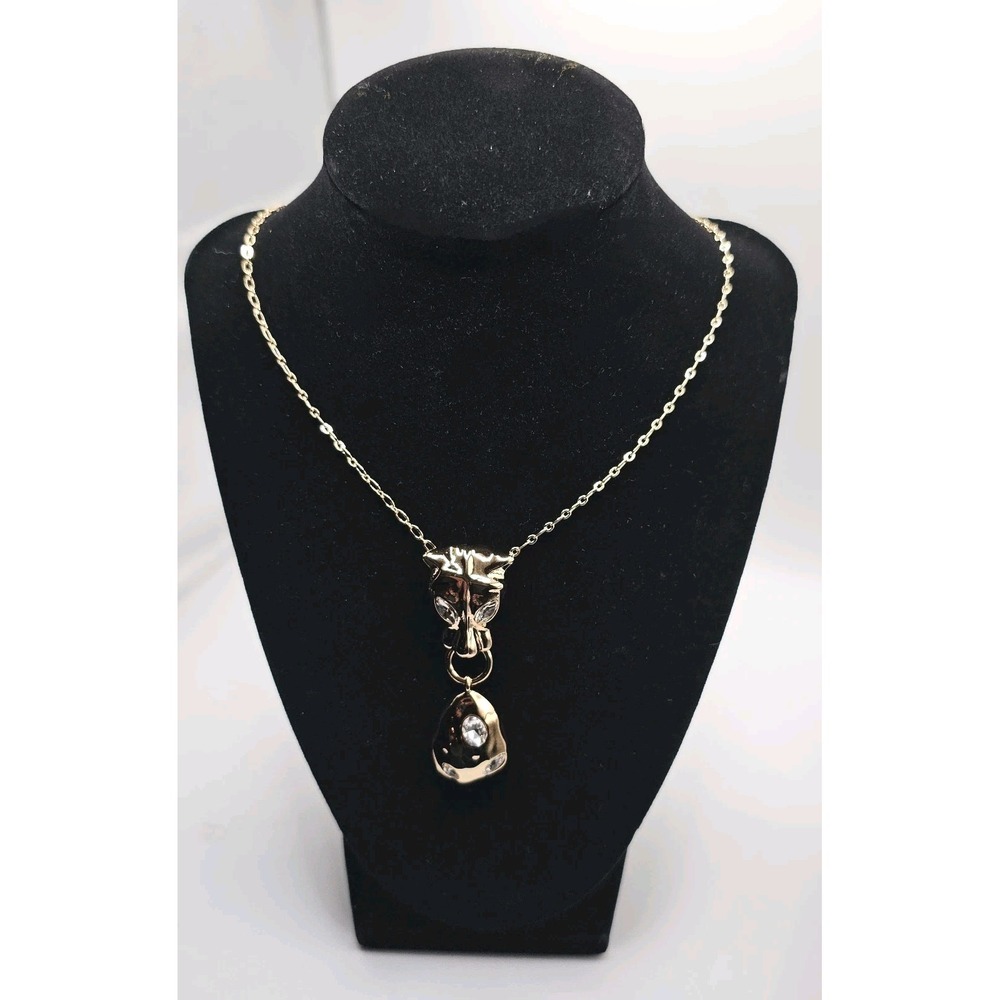 Park Lane Jewelry JAGUAR Goldtone Pendant Necklace W/ Crystal Accent 22" +3"